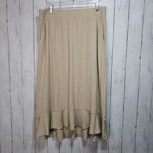 LOGO Lounge by Lori Goldstein Beige Jersey Skirt High Low Ruffle Hem Size Large.